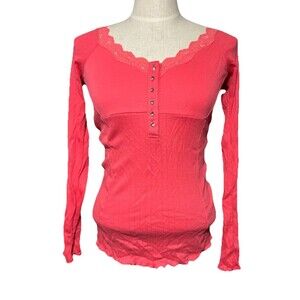 Guess Y2K Babydoll Lace Rhinestone Long Sleeve Top Coral Large Bella Swan Milk